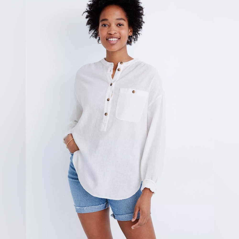 🌟3 for $30🌟 | Madewell | Linen Blend Novella Popover Tunic |  White | XS